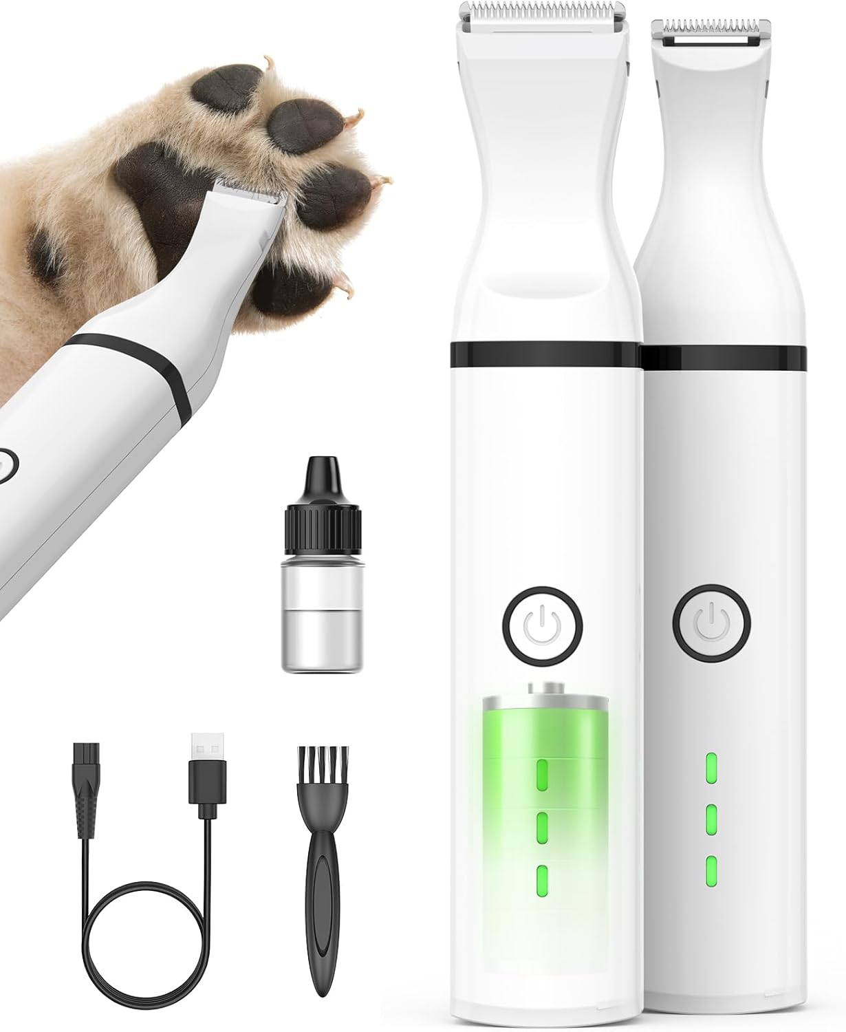 Dog Paw Trimmer, Cordless Paw Hair Trimmer for Dogs with Double Blades, Quiet 2 Speed