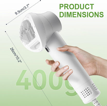 3-in-1 Dog Hair Dryer Brush - Adjustable Temp (35°C-60°C) & 4 Speeds, One-Touch Hair Collection for Safe Grooming