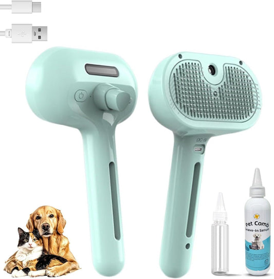 3-in-1 Pet Steam Brush for Cats & Dogs, Self Cleaning Grooming Brush with Mist Spray for Deshedding & Hair Removal, Gentle Massage Comb