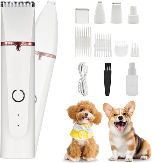 Dog Grooming Kit & Clipper - Low Noise, Cordless & Rechargeable Electric Pet Groomer, 4-in-1 Safe Trimmer for Dogs/Cats