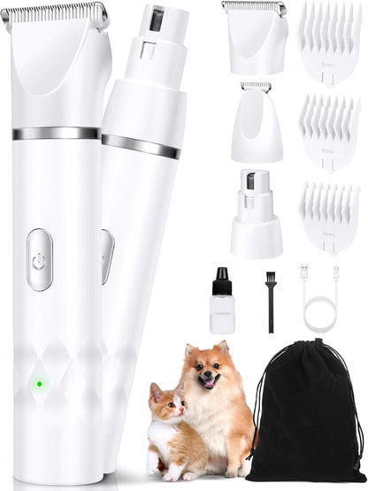 3 in 1 Small Dog Grooming Kit, 2 Speed Rechargeable Dog Hair Clippers with Guards, Low Noise Electric Dog Paw Trimmer & Nail Grinder