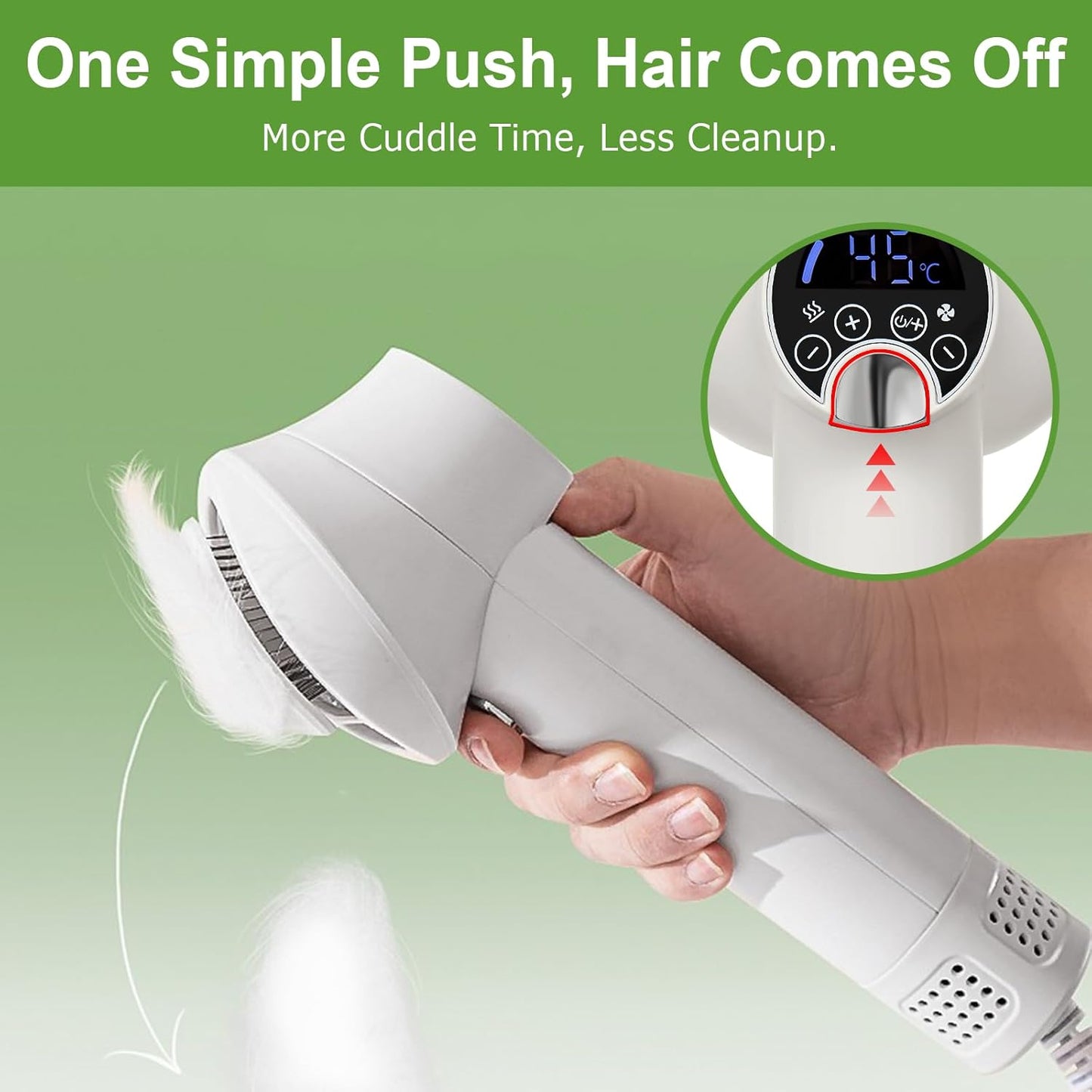 3-in-1 Dog Hair Dryer Brush - Adjustable Temp (35°C-60°C) & 4 Speeds, One-Touch Hair Collection for Safe Grooming
