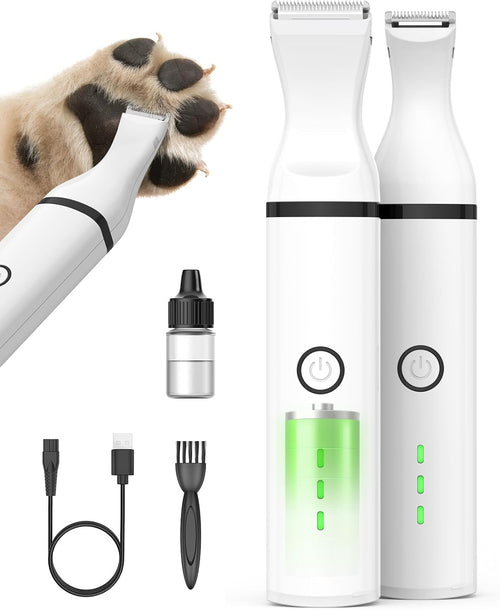 Dog Paw Trimmer, Cordless Paw Hair Trimmer for Dogs with Double Blades, Quiet 2 Speed
