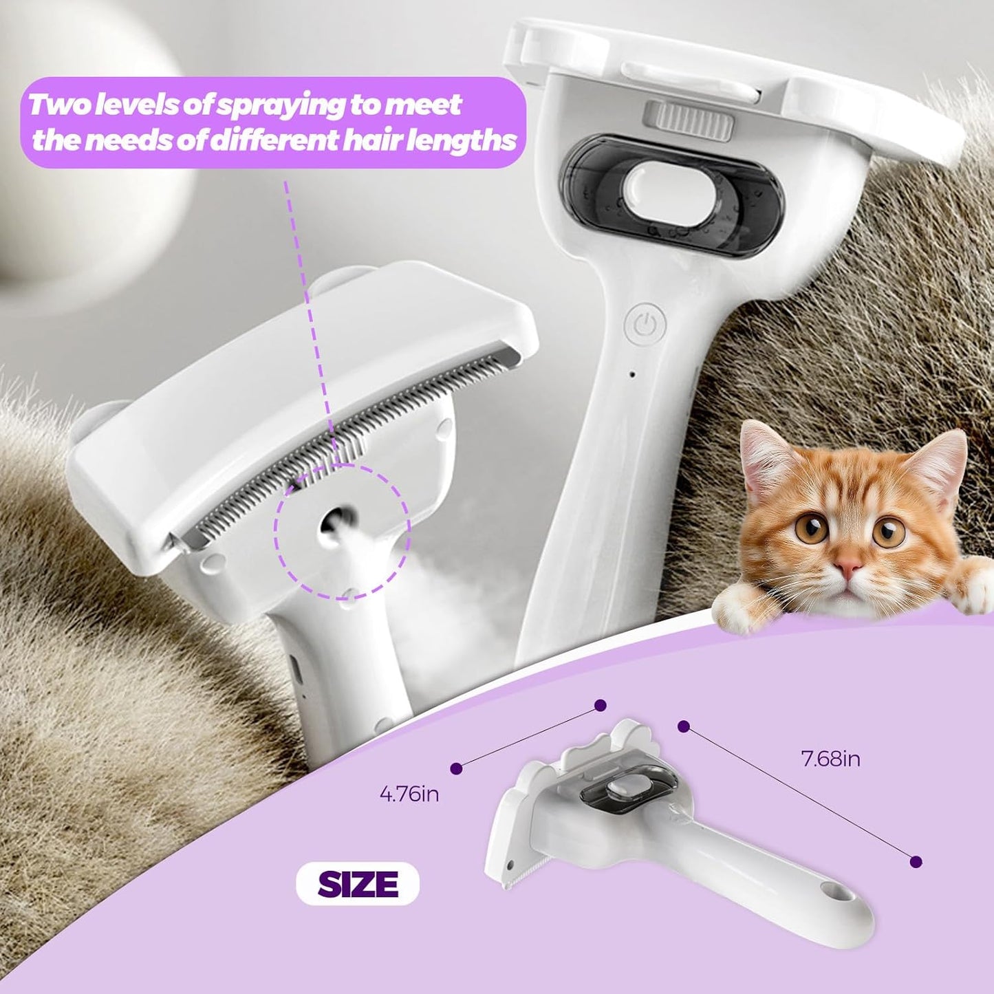 3 in-1 Cat & Dog Steam Comb for Long Short Hair for Any Size Cat & Dog Hair Removal & Shedding, Two Spray Mode with USB
