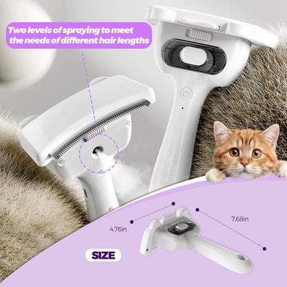 3 in-1 Cat & Dog Steam Comb for Long Short Hair for Any Size Cat & Dog Hair Removal & Shedding, Two Spray Mode with USB