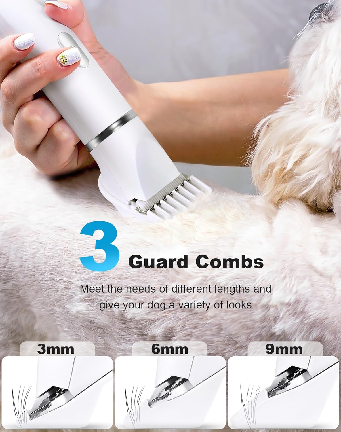 3 in 1 Small Dog Grooming Kit, 2 Speed Rechargeable Dog Hair Clippers with Guards, Low Noise Electric Dog Paw Trimmer & Nail Grinder