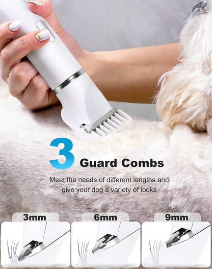 3 in 1 Small Dog Grooming Kit, 2 Speed Rechargeable Dog Hair Clippers with Guards, Low Noise Electric Dog Paw Trimmer & Nail Grinder
